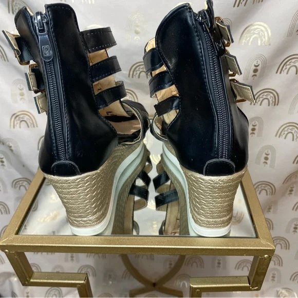 Chic Black Strappy Wedge Sandals - Picture 8 of 12